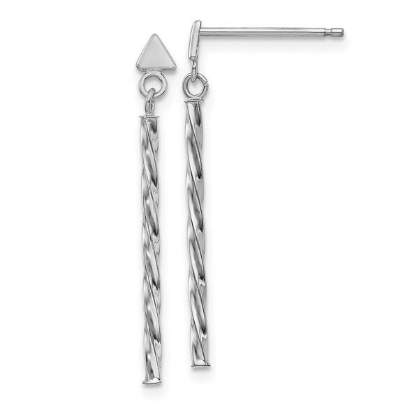 Kazi Luxury 14k White Gold Polished Twisted Dangle Tube Earrings